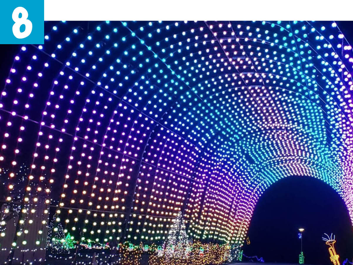 Tunnel covered in multicolored lights